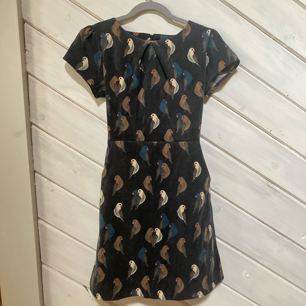 SM Wardrobe / Black Corduroy Bird print dress